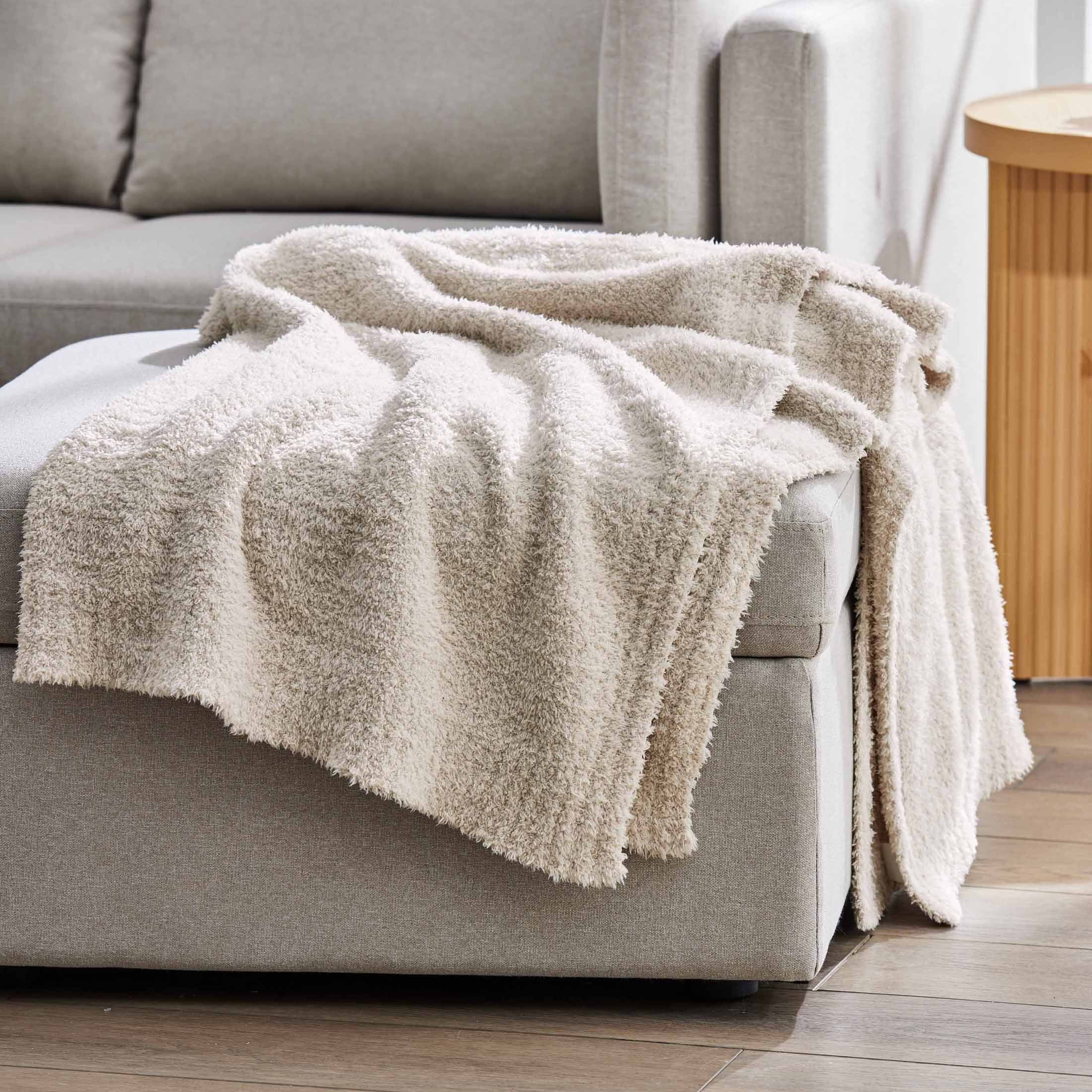 Super Soft Flannel Beige Cozy Knit Throw, 50" x 72" - Cozy Fleece Throw Blanket for Couch & Bed - Default Title