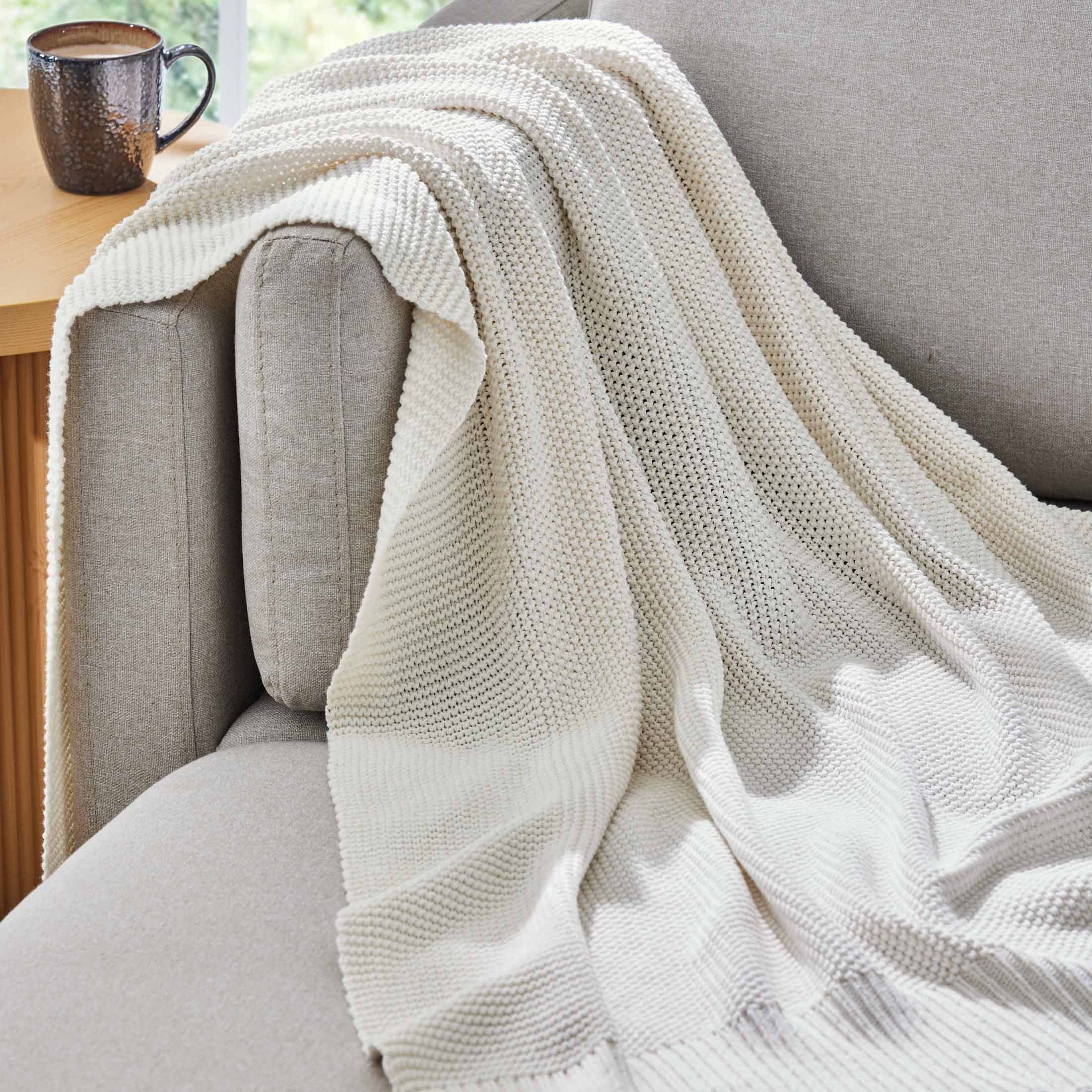 Lightweight Warm Chunky Knit Papyrus Throw, Cotton-Blend, 50"x60", 2.3 lb, All Ages - Luxury Knitted Decorative Throw Blanket with Fringes - Default Title