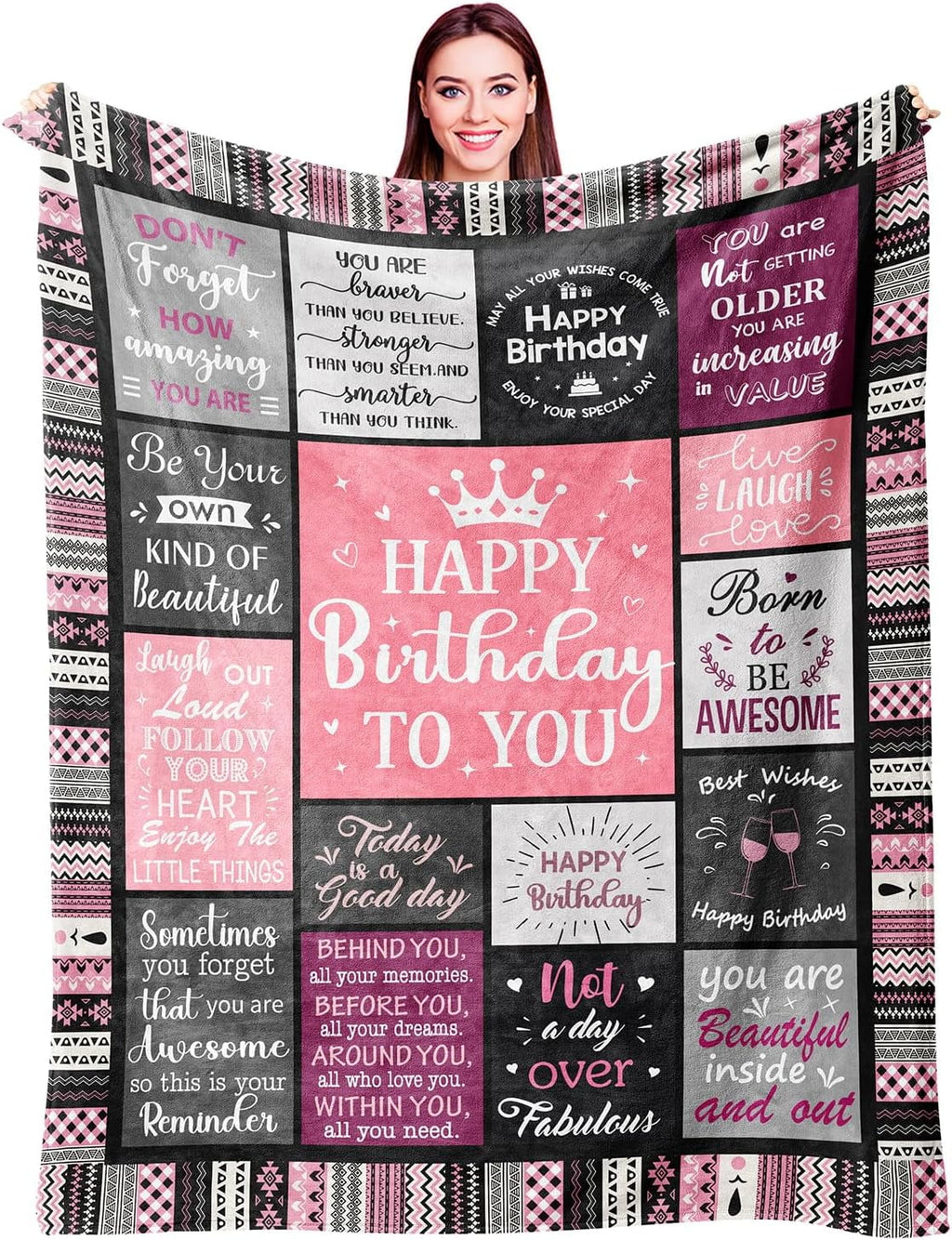 Decorative Knitted Birthday Gifts for Women Girls Throw Blanket, Happy Birthday Decorations for Women, Gifts for Women Birthday Unique, ... - Lightweight Plush Warm Blanket for All Seasons - Default Title