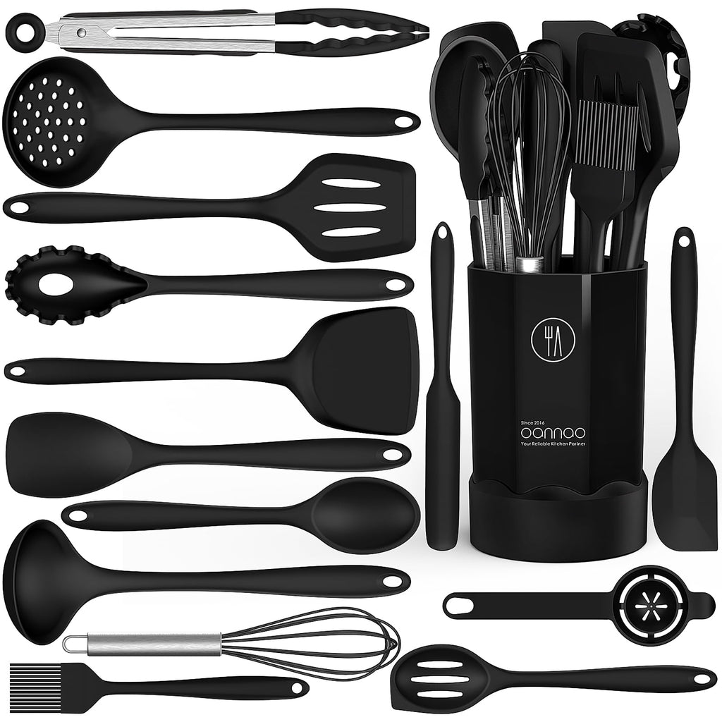Heat-Resistant Silicone Cooking Utensils Set - 446°F Heat Resistant Kitchen Utensils,Turner Tongs,Spatula,Spoon,Brush,Whisk,Ki... - Premium Stainless Steel Cooking Utensil for Non-Stick Pots - Default Title