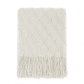 Decorative Knitted Rhombus Beige Throw Blanket, Soft and Lightweight, 50"x 60" - Luxury Knitted Decorative Throw Blanket with Fringes - Default Title