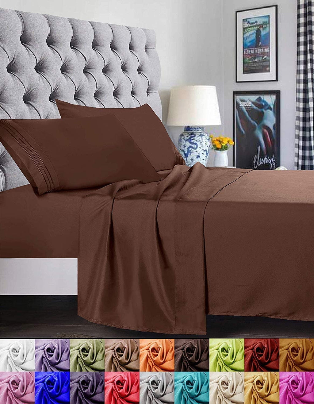 Premium Egyptian Cotton 1500 Series Microfiber Bed Sheets 4-Piece Set, Deep Pocket, Twin/Twin XL Chocolate Brown - Premium Ultra-Soft Pillowcase Pair for Sleeping - Default Title