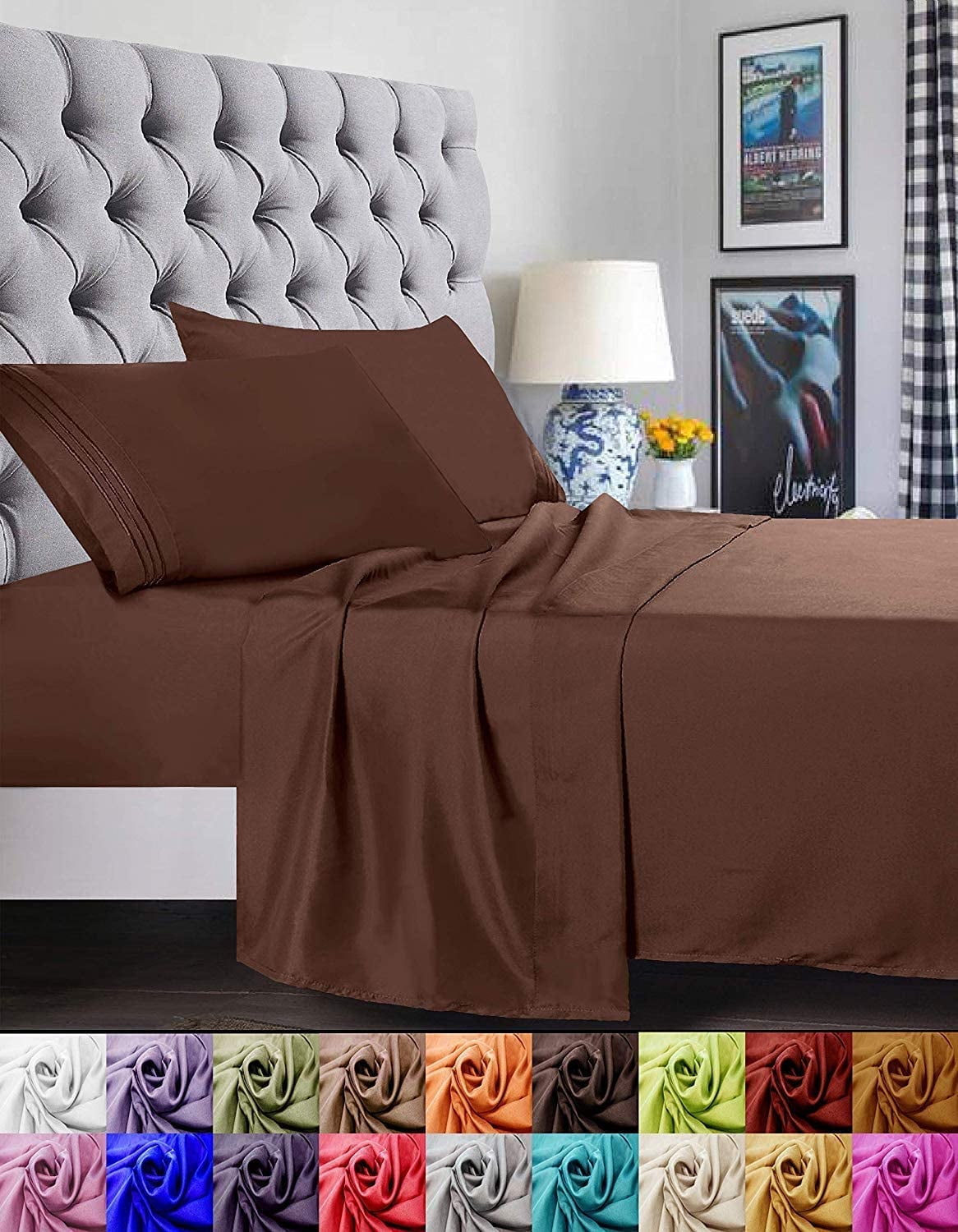 Premium Egyptian Cotton 1500 Series Microfiber Bed Sheets 4-Piece Set, Deep Pocket, Twin/Twin XL Chocolate Brown - Premium Ultra-Soft Pillowcase Pair for Sleeping - Default Title