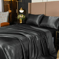 Cooling Sateen 4Pcs Black Satin Sheets Queen Set Silk Sheets 13" Deep Pocket Ultra Soft silky Bed Sheet Set - Breathable Egyptian Cotton Flat & Fitted Sheets - Default Title