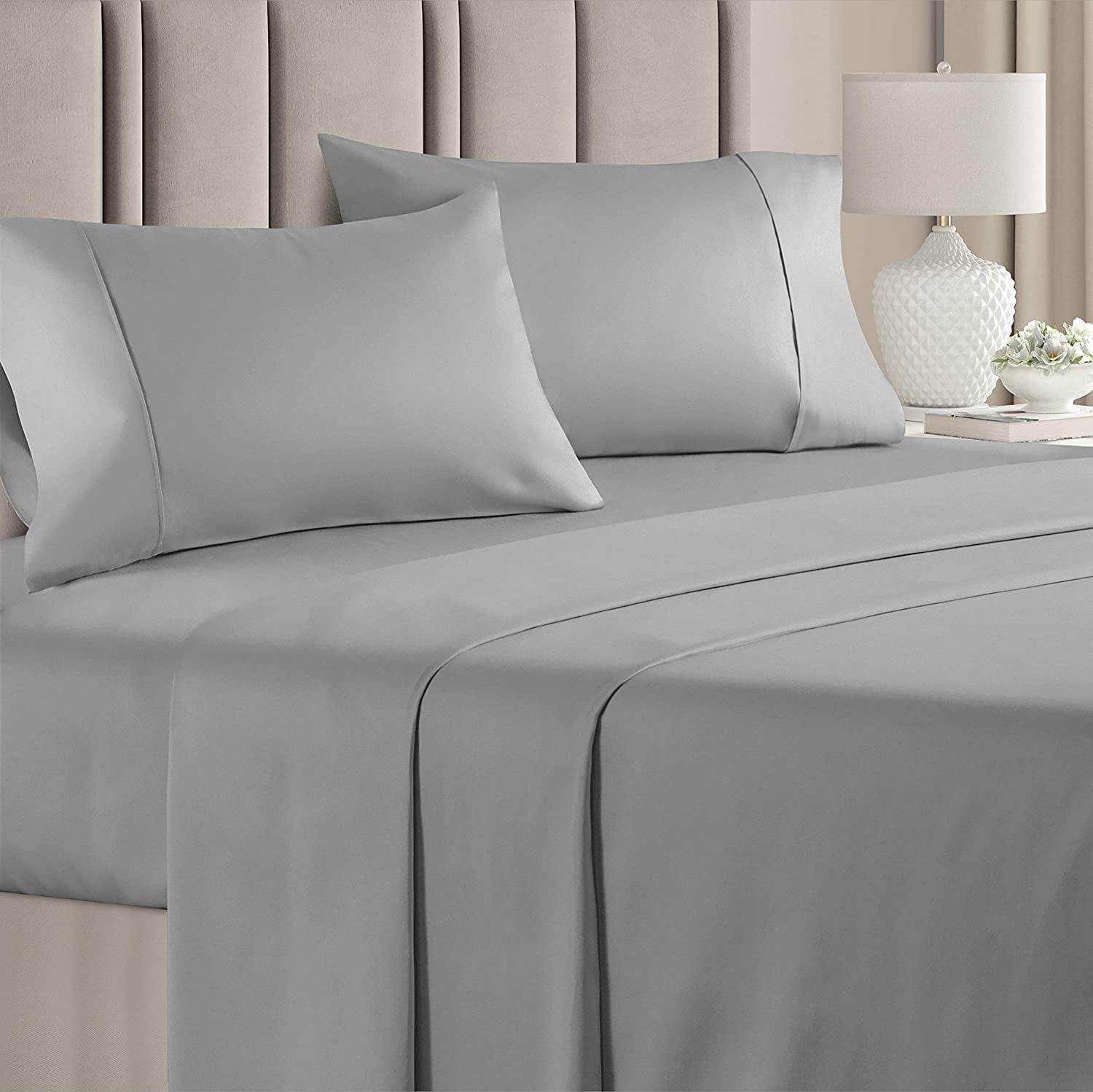 Wrinkle-Resistant 4-Piece 400 Thread Count Cotton Sheet Set - King Size 100% Cotton Sateen Bed Sheets Fits 18"-24" Mattresse... - Breathable Egyptian Cotton Flat & Fitted Sheets - Default Title