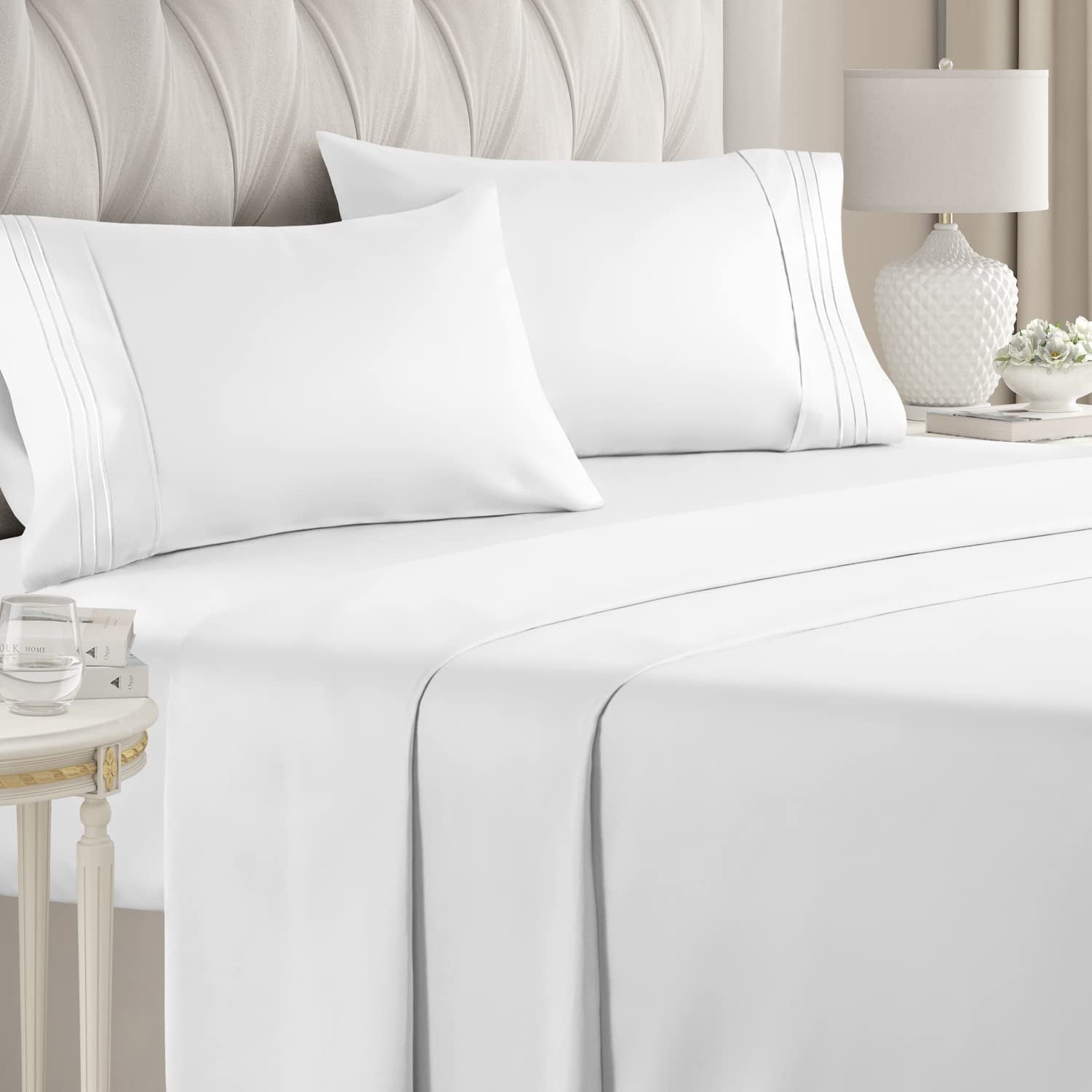 Breathable Luxury 4-Piece Ultra Soft & Comfy Hotel Luxury Sheet Set - Full Size Cooling Bed Sheet Fits 8"-16" Mattresses, White - Luxury Bed Sheet Set with Deep Pockets - Default Title