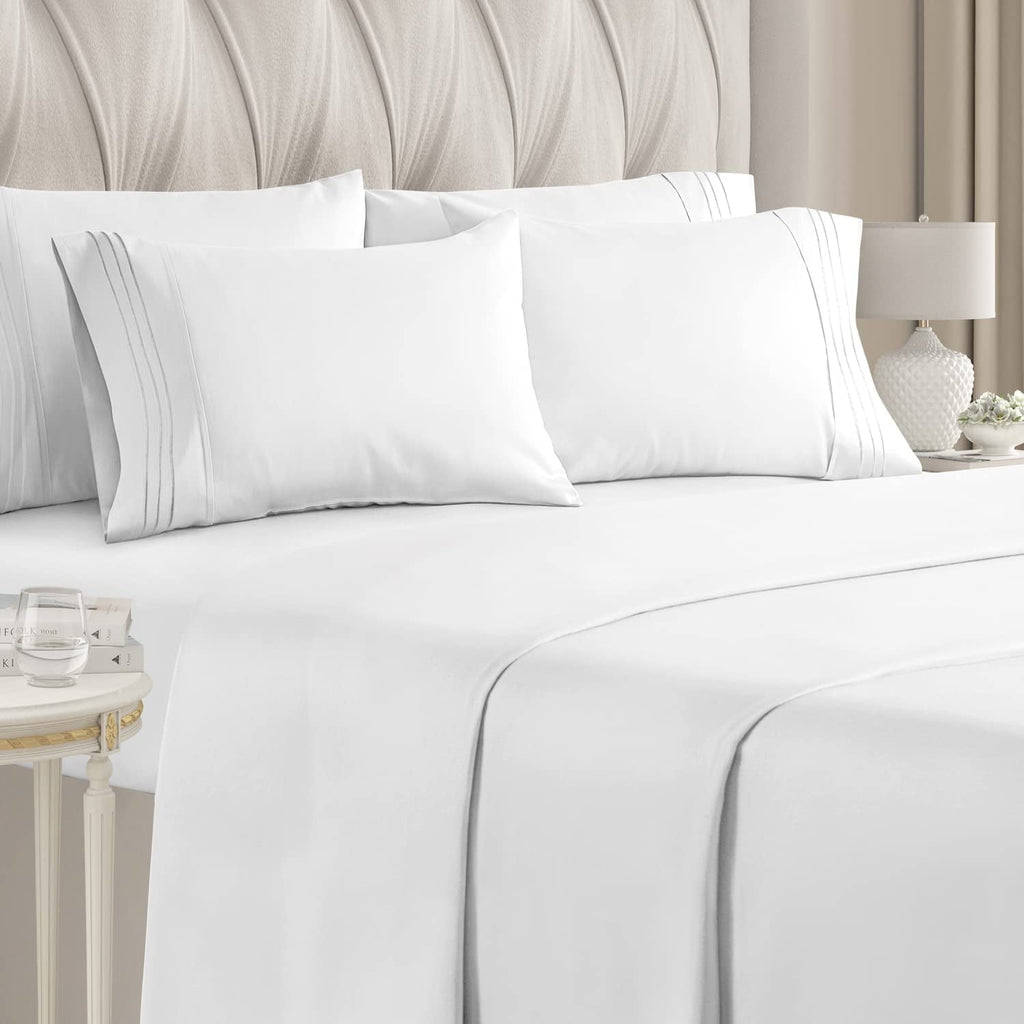 Premium Egyptian Cotton 6-Piece Breathable and Cooling Sheet Set With Extra Matching Pillowcases - King Size Bed Sheets Fits 8"-16... - Breathable Egyptian Cotton Flat & Fitted Sheets - Default Title