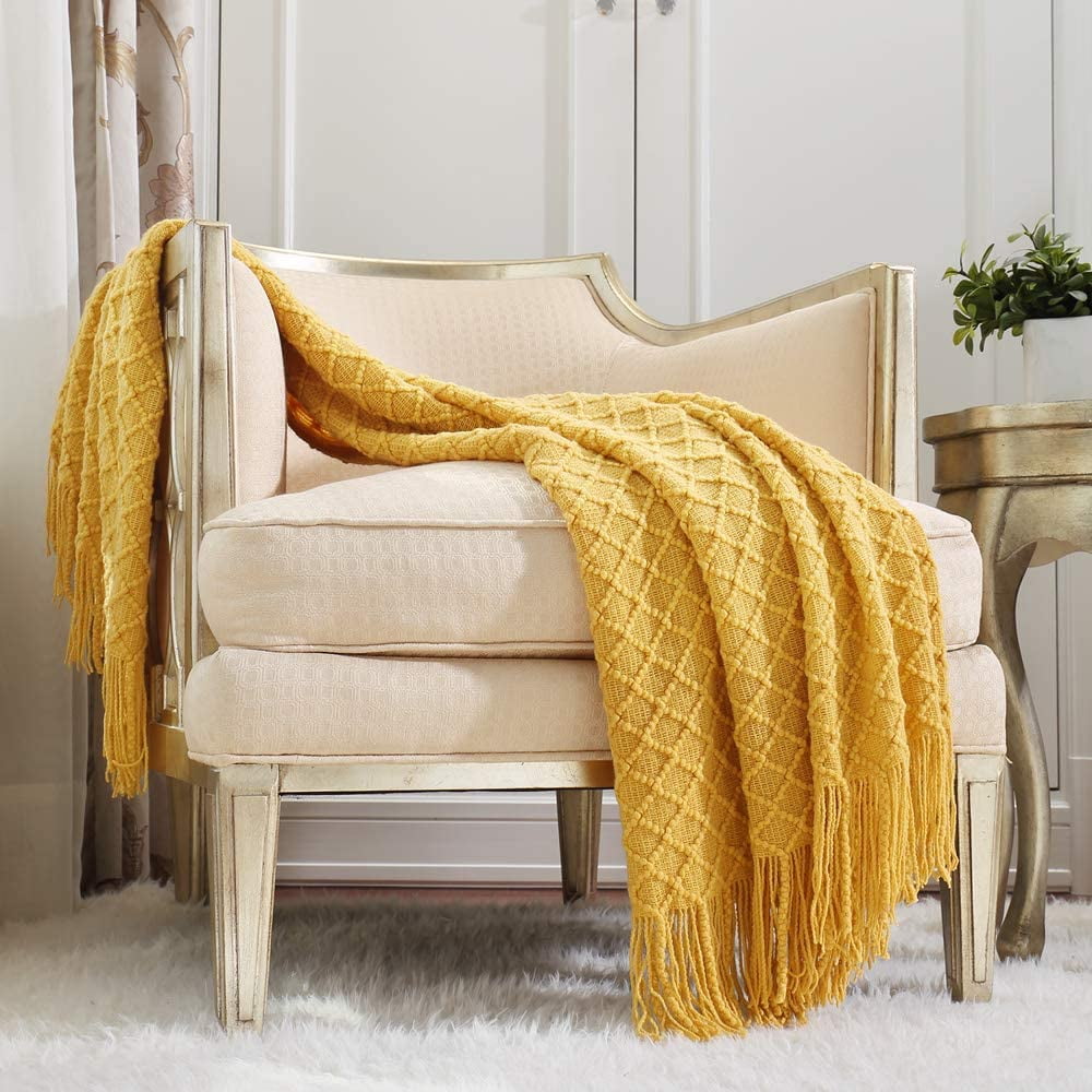 Super Soft Flannel Decorative Soft Spring Summer Fall Throw Blanket ,for Couch Sofa Chair Bed,50''X60'',Mustard Yellow - Lightweight Plush Warm Blanket for All Seasons - Default Title