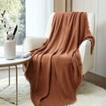 Reversible Sherpa Farmhouse Rust Knit Throw Blanket for Couch Sofa Chair Bed Home Decoration, Soft Warm Cozy Light Weight for Spring Su... - Luxury Knitted Decorative Throw Blanket with Fringes - Default Title