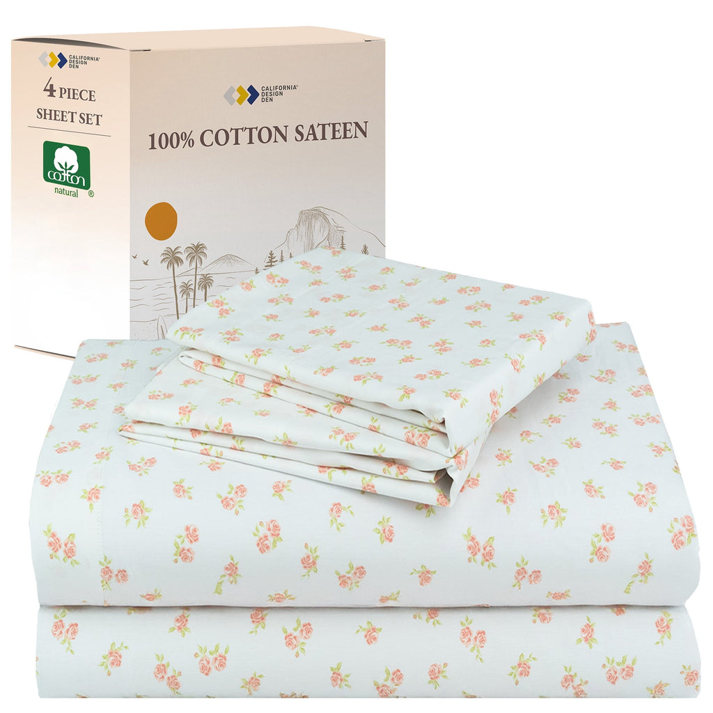Breathable Luxury 4 Piece Printed Floral Bed Sheets Queen Size Set - 100% Cotton Sheets Queen, Soft Sateen Bedsheets, Deep Pocket Queen... - Cooling Hotel Quality Bedding Sheets and Pillowcases - Default Title