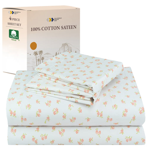 Breathable Luxury 4 Piece Printed Floral Bed Sheets Queen Size Set - 100% Cotton Sheets Queen, Soft Sateen Bedsheets, Deep Pocket Queen... - Cooling Hotel Quality Bedding Sheets and Pillowcases - Default Title