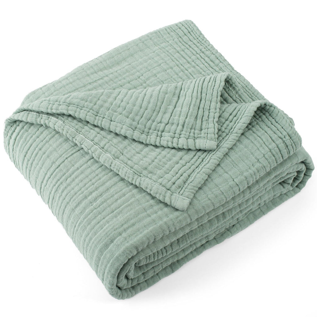 Cozy Fleece 100% Cotton Muslin Throw Blanket Gauze Blankets for Adults Soft Throws for Bed and Couch, 50" x 70" Sage Green - Super Soft Reversible Sherpa Flannel Blanket - Default Title
