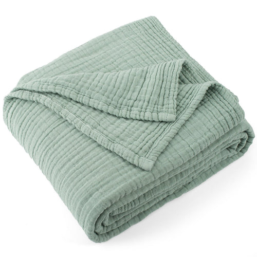 Cozy Fleece 100% Cotton Muslin Throw Blanket Gauze Blankets for Adults Soft Throws for Bed and Couch, 50" x 70" Sage Green - Super Soft Reversible Sherpa Flannel Blanket - Default Title