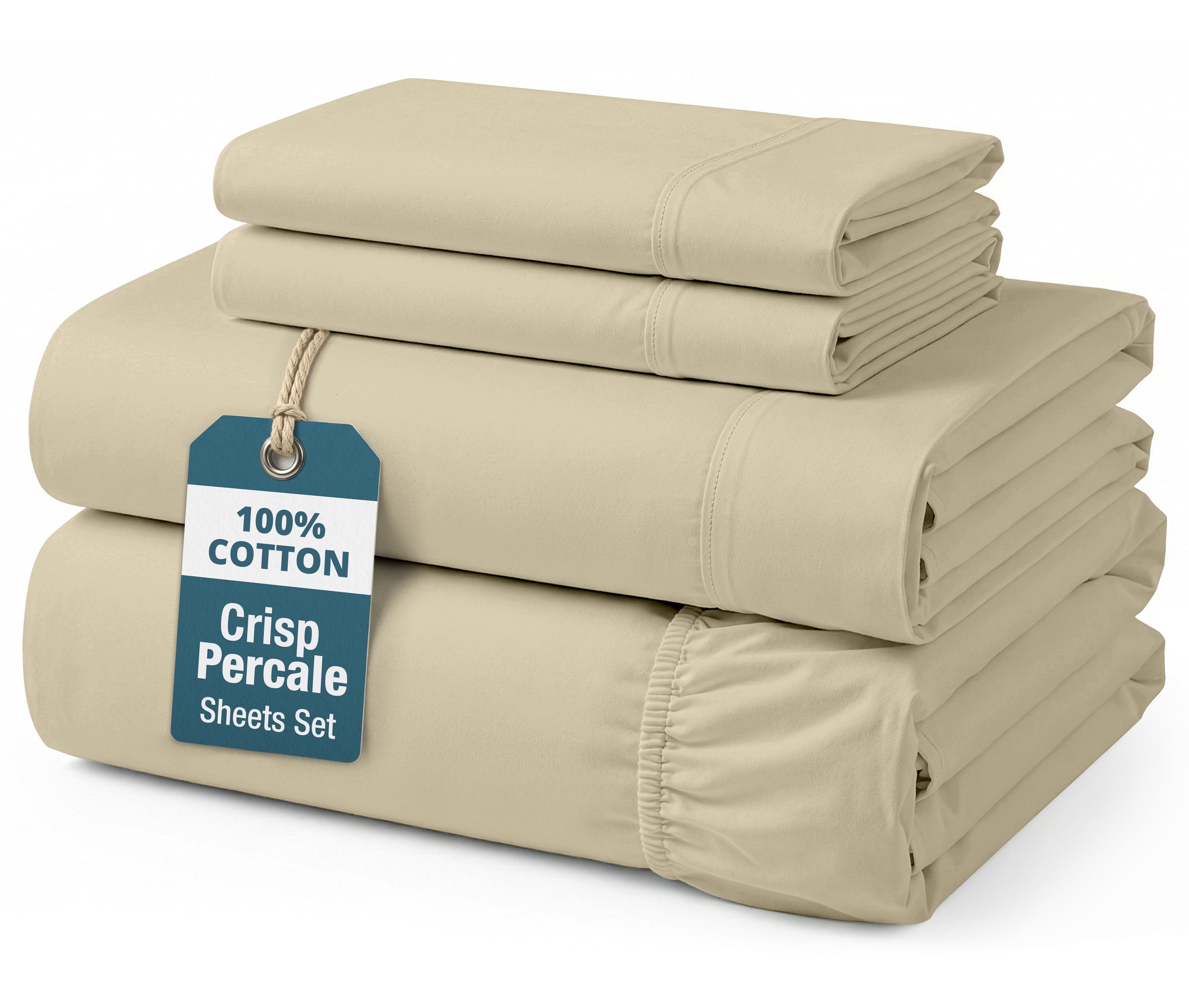 Wrinkle-Resistant 100% Cotton Sheets Set – 4 Piece Cal King Bed Sheet, Soft & Comfy All Season Breathable Percale Weave, 15” Snug Fit D... - Breathable Egyptian Cotton Flat & Fitted Sheets - Default Title