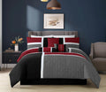 Fluffy Down Alternative 7-Piece Medallion Patchwork Comforter Set, Full, Red/Gray/Black - Luxurious Quilted Duvet Cover Set - Default Title