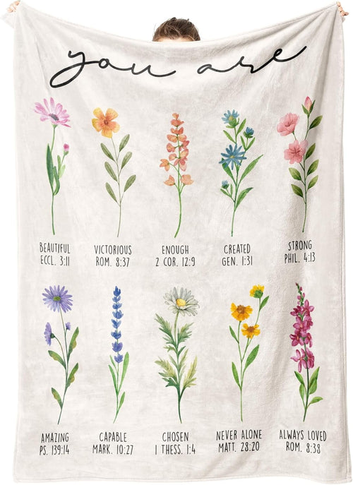 Cozy Fleece Christian Gifts for Women, Christian Blanket with Flowers, Birthday Gifts for Women, Inspirational, Religious Gifts f... - Cozy Fleece Throw Blanket for Couch & Bed - Default Title