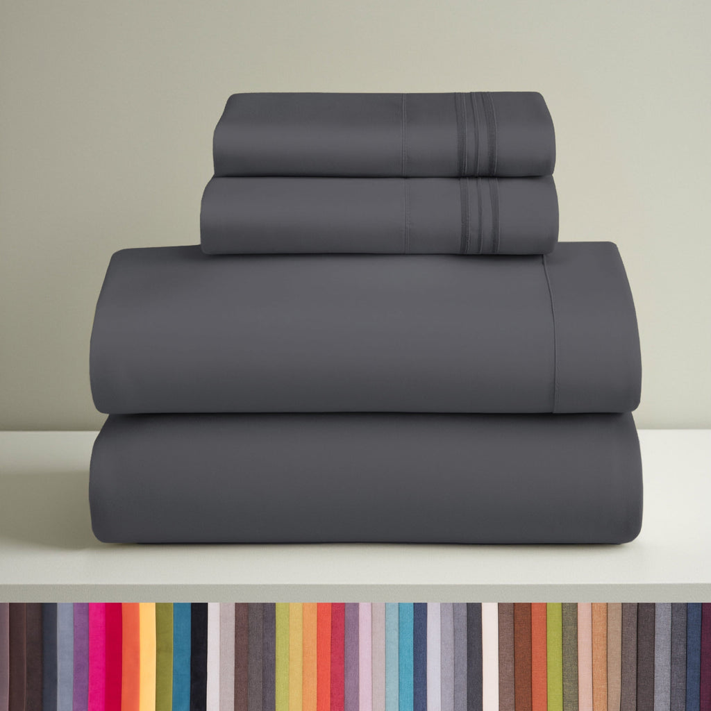 Breathable Luxury Sheets Set, 4 Piece Deep Pocket Sheets, 100% Soft Microfiber Bed Sheets Set, Gray - Cooling Hotel Quality Bedding Sheets and Pillowcases - Default Title