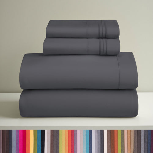 Breathable Luxury Sheets Set, 4 Piece Deep Pocket Sheets, 100% Soft Microfiber Bed Sheets Set, Gray - Cooling Hotel Quality Bedding Sheets and Pillowcases - Default Title