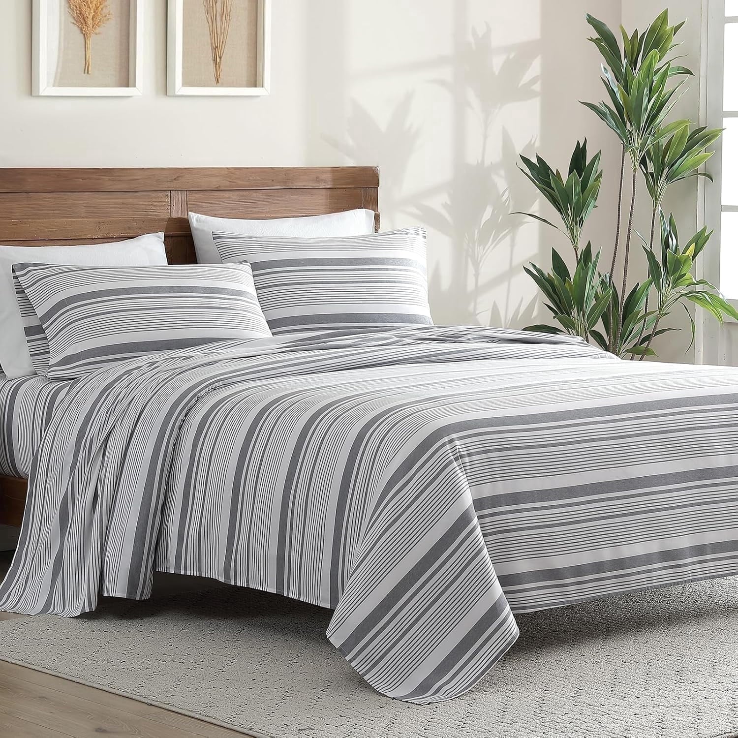 Wrinkle-Resistant Home 3-Piece Twin Microfiber Classic Stripe Bed Sheet Set, Super Soft, Breathable Stripe Bedding with 16 inches Deep ... - Breathable Egyptian Cotton Flat & Fitted Sheets - Default Title
