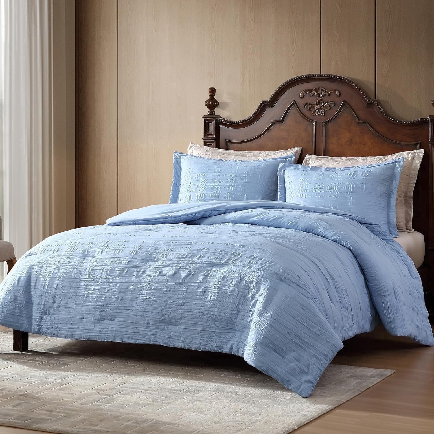 Luxurious Quilted Queen Comforter Set Chambray Blue, 3 Pieces Comforter Set, All Season Lightweight Soft Embossed Bedding (86" x 88" Co... - All-Season Down Alternative Comforter Insert - Default Title