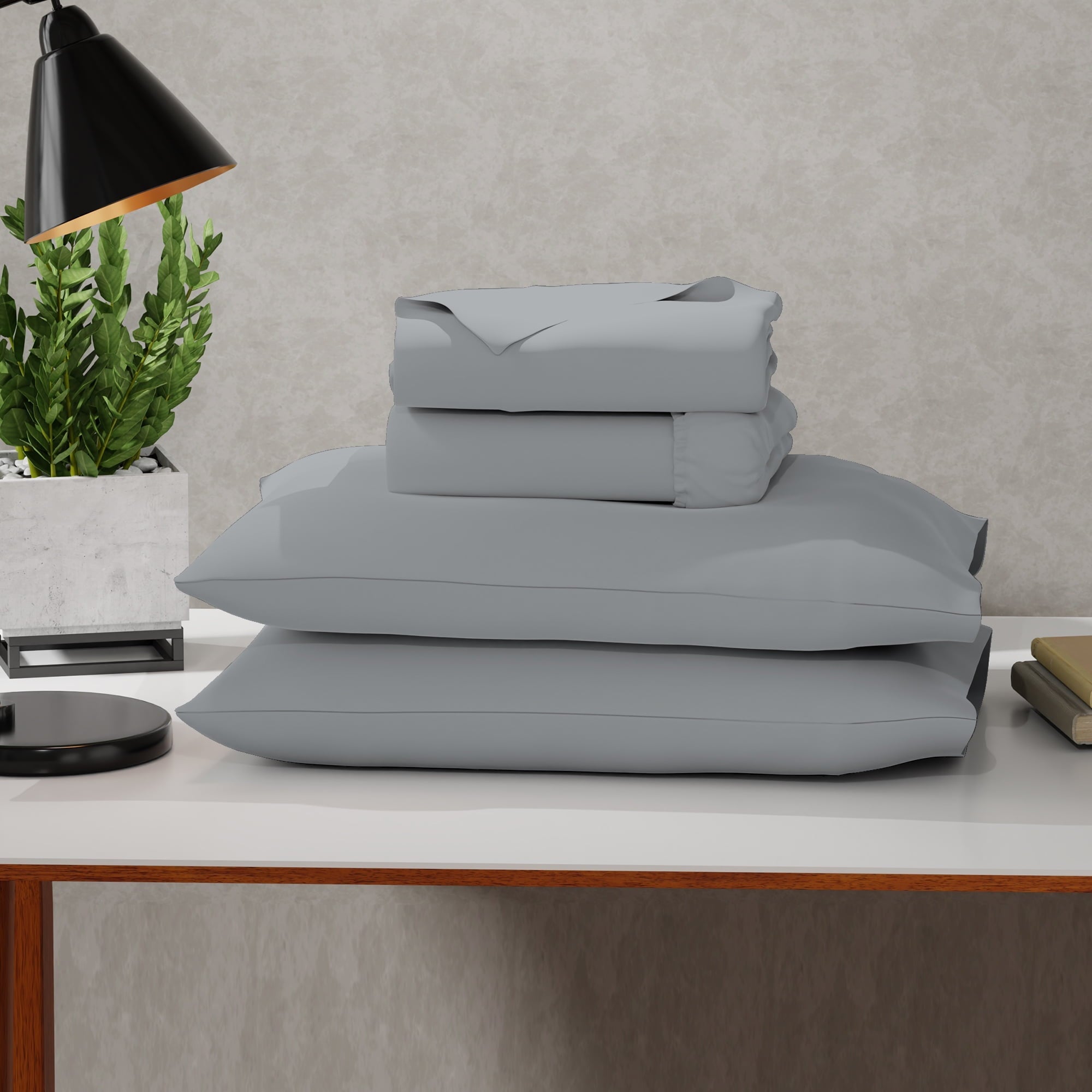 Ultra-Soft Soft Finish Microfiber Percale Queen Bed Sheet Set – 4-Piece Lightweight, Wrinkle-Resistant, Quick-Dry, Light Gray - Breathable Egyptian Cotton Flat & Fitted Sheets - Default Title