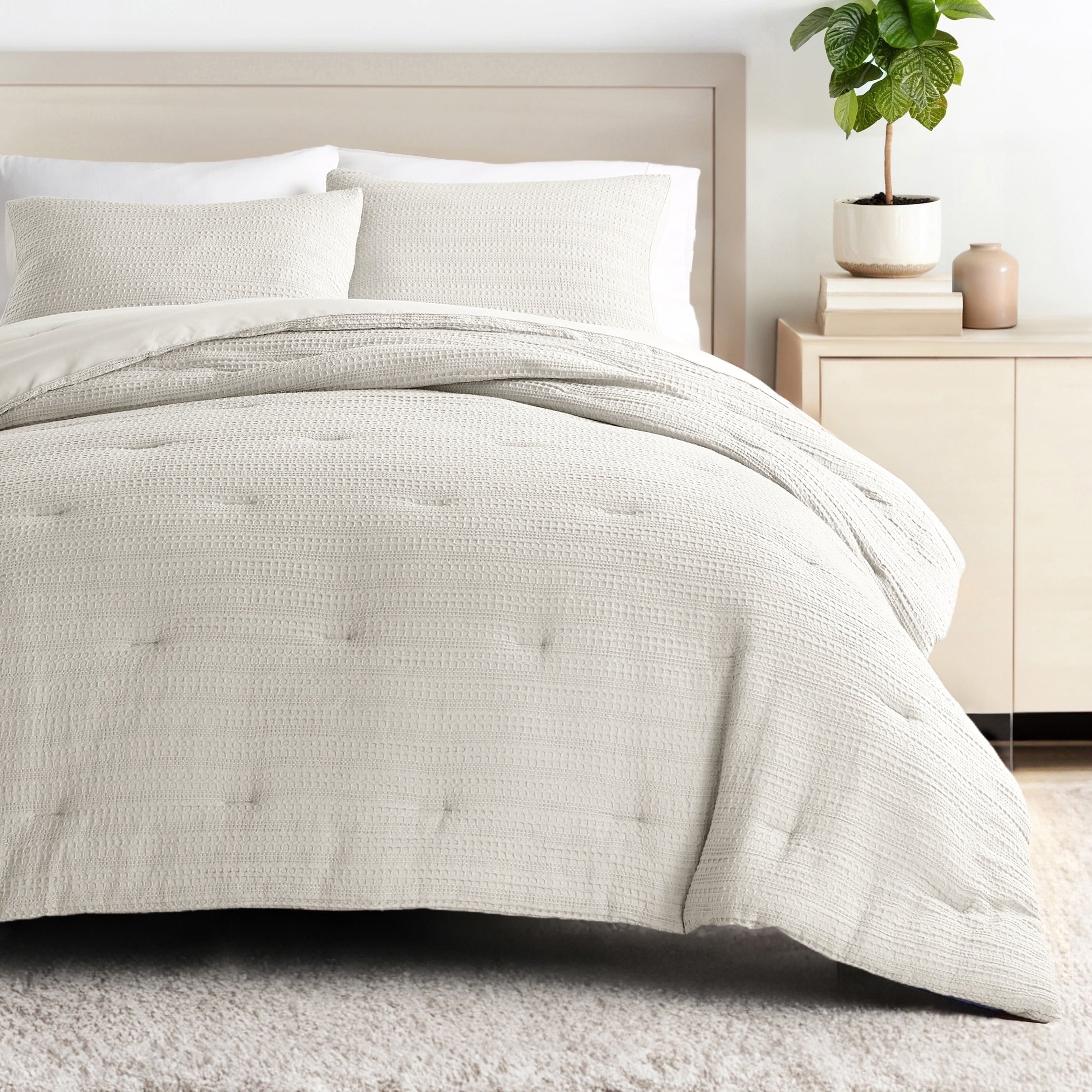 Hypoallergenic Cloud Textured Waffle Comforter Set ins Natural Waffle Comforter Bedding Sets, King/Cal King Size Bedding - Hypoallergenic Ultra-Fluffy Quilt for Winter - Default Title