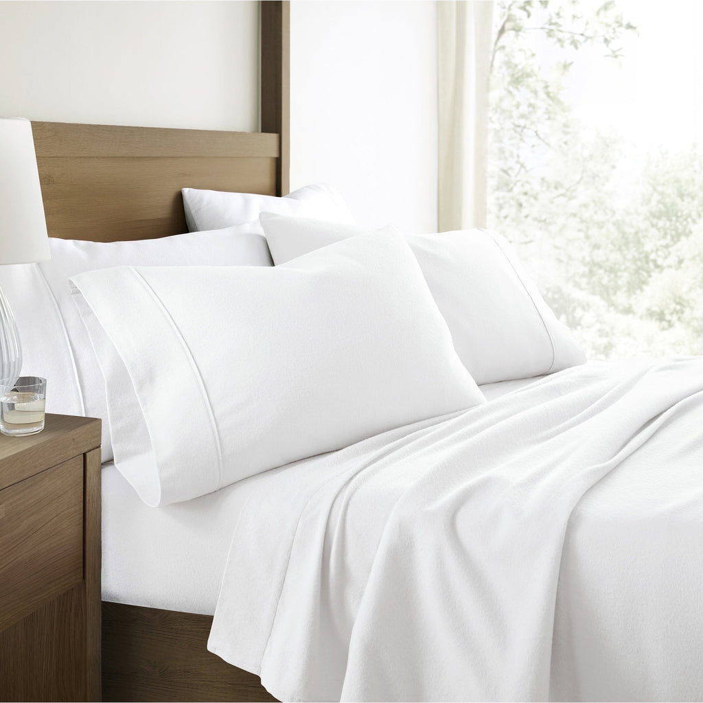 Wrinkle-Resistant 100% Cotton Flannel Bed Sheets Set for Full Size Bedding in White - Luxury Bed Sheet Set with Deep Pockets - Default Title