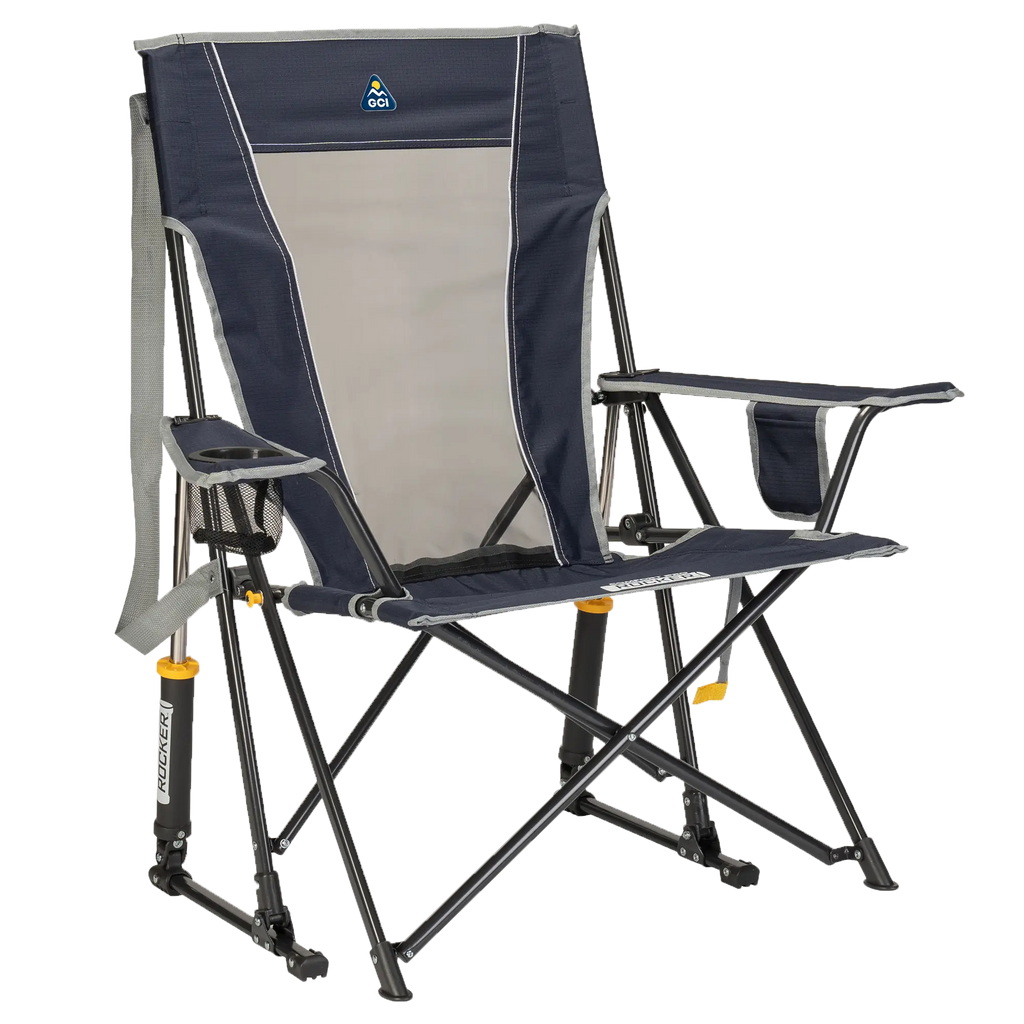 Smooth Motion Comfort Pro Rocker - Choice 375 - Patented Spring-Action Rocking Chair for Camping - Indigo