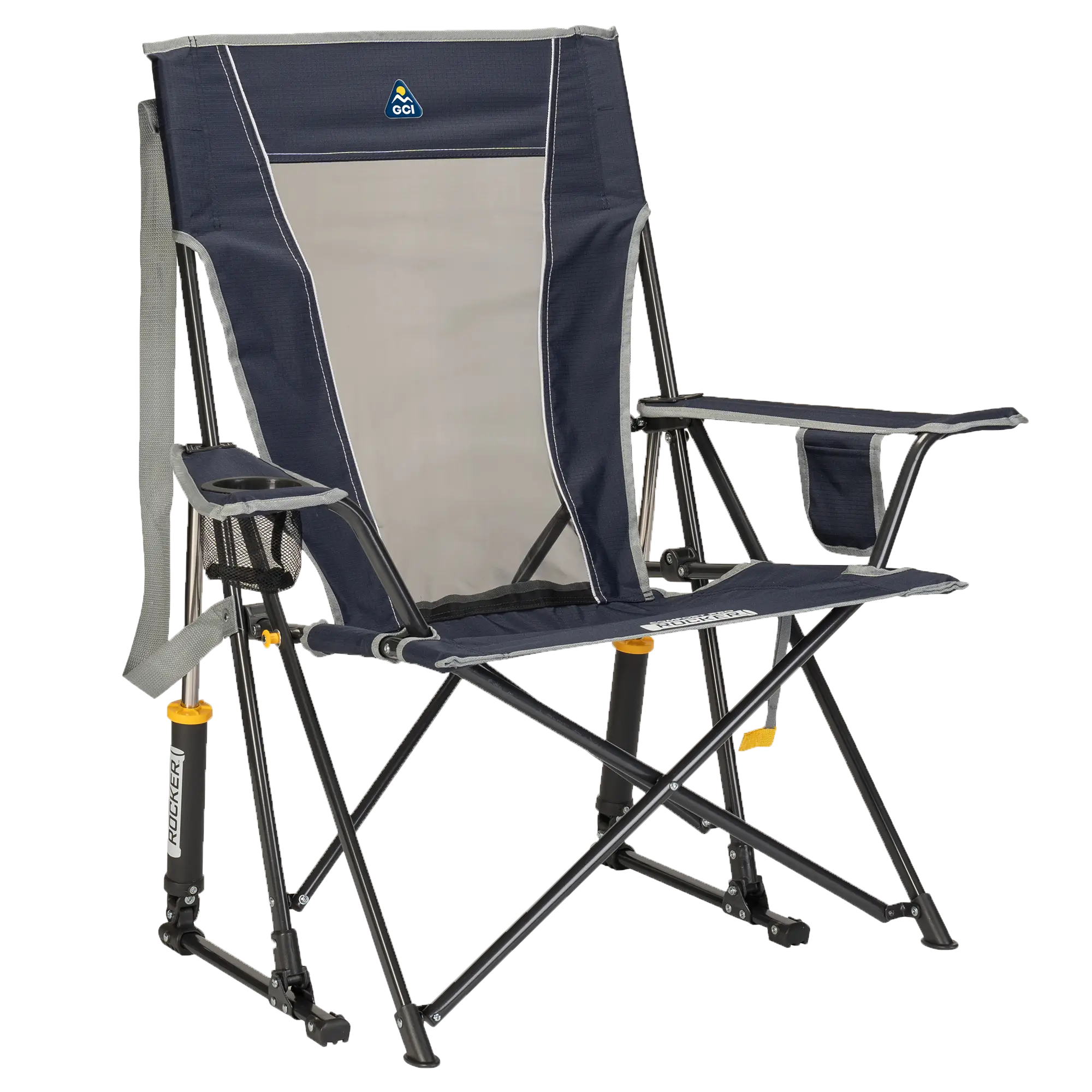 Smooth Motion Comfort Pro Rocker - Choice 375 - Patented Spring-Action Rocking Chair for Camping - Indigo