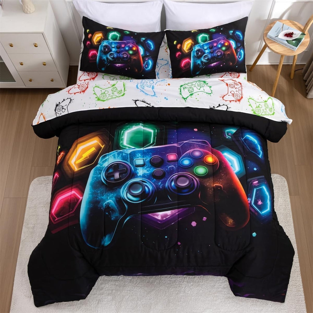 Luxurious Quilted Game Console Comforter Set for Boys Girls Kids Space Universe Gaming Geometric Lightweight Microfiber Gamer Bedding S... - All-Season Down Alternative Comforter Insert - Default Title