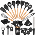 Premium Silicone Silicone Cooking Utensils Set, 38 PCS Kitchen Utensils Set for 446°F Heat Resistant, Food Grade Utensil Sets with Woo... - Premium Stainless Steel Cooking Utensil for Non-Stick Pots - Default Title
