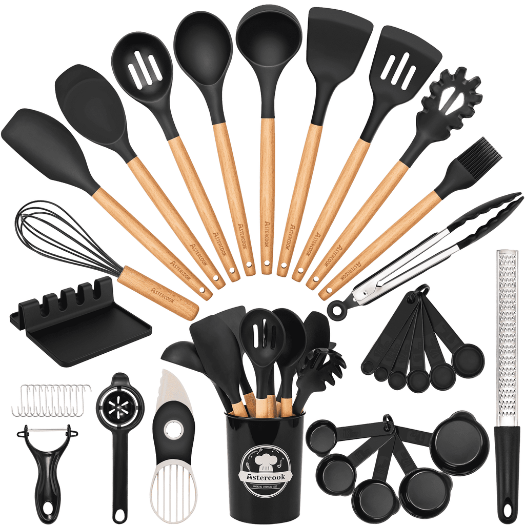 High-Precision Silicone Cooking Utensils Set, 38 PCS Kitchen Utensils Set for 446°F Heat Resistant, Food Grade Utensil Sets with Woo... - Professional Kitchen Tool for Culinary Enthusiasts - Default Title