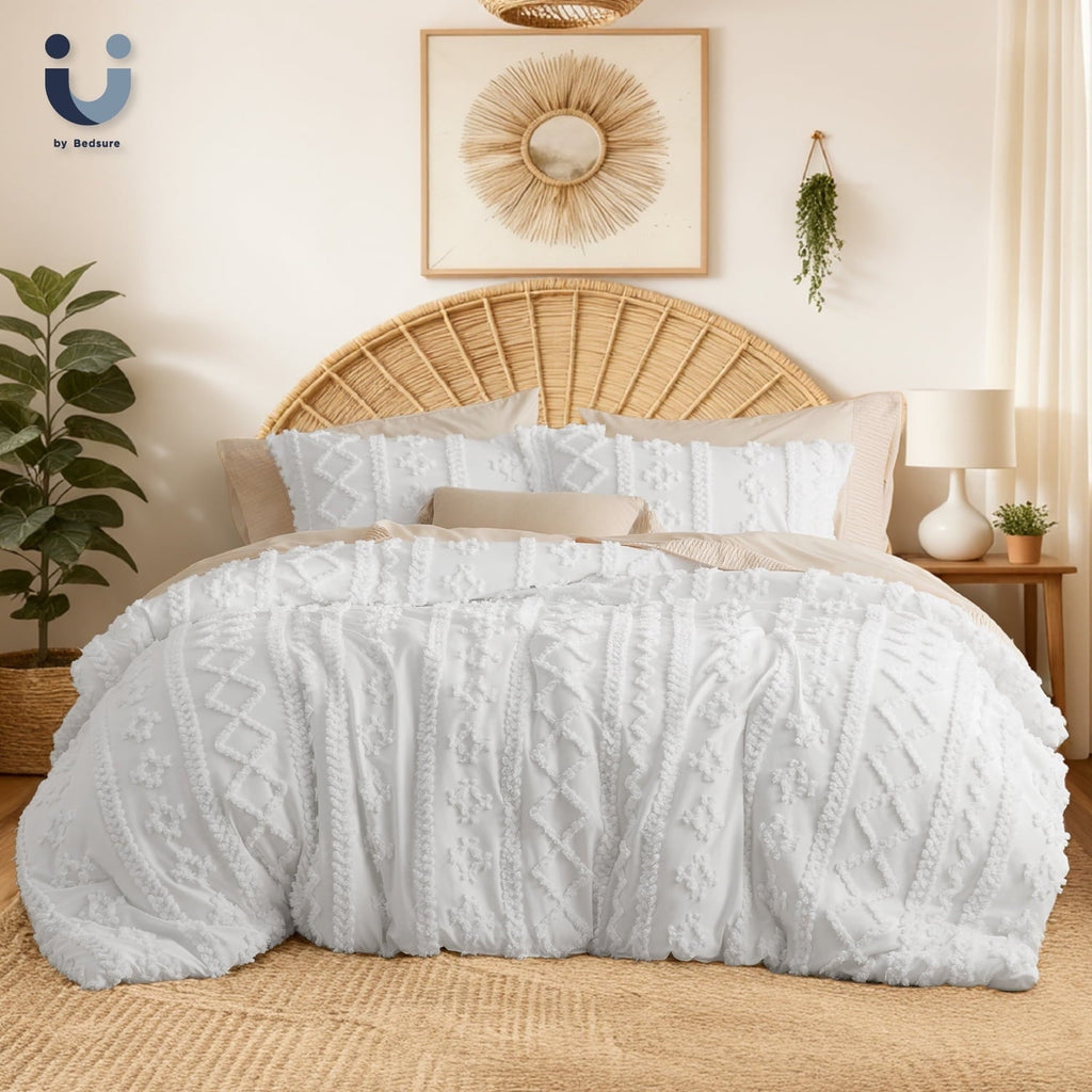 Luxurious Quilted Tufted Boho Comforter Set, 2 Pieces Farmhouse Shabby Chic Embroidery Bed Set, Soft Jacquard Comforter for All Seasons... - Luxurious Quilted Duvet Cover Set - Default Title