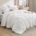Luxurious Quilted White Queen Comforter Set- 7 Pieces Pintuck Bedding Set with Comforters, Sheets, Pillowcases & Shams - Hypoallergenic Ultra-Fluffy Quilt for Winter - Default Title