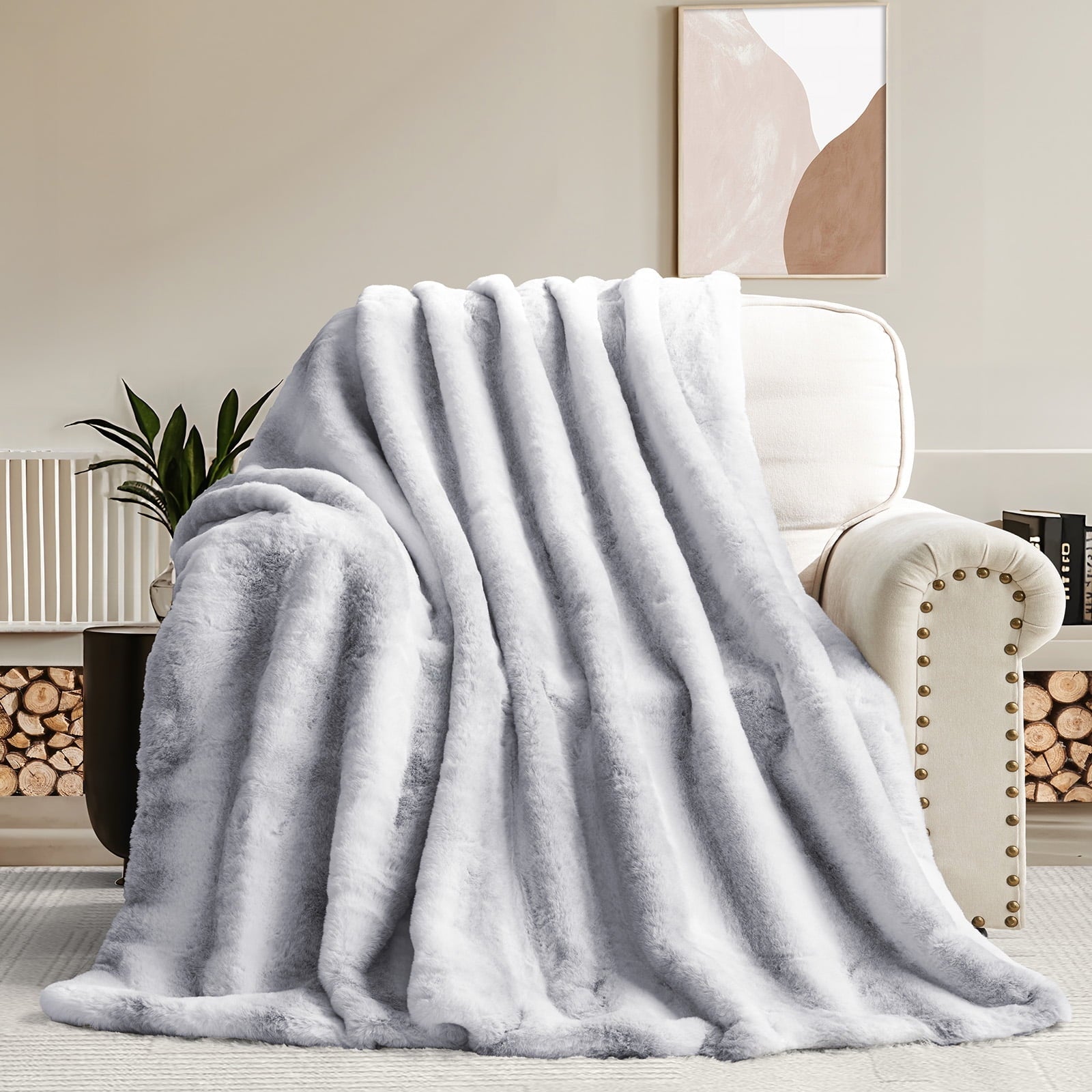 Decorative Knitted Luxury Faux Fur Throw Blanket for Bed Super Thick Warm Fuzzy Blankets for Bedroom Living Room, 60" x 80", White - Super Soft Reversible Sherpa Flannel Blanket - Default Title