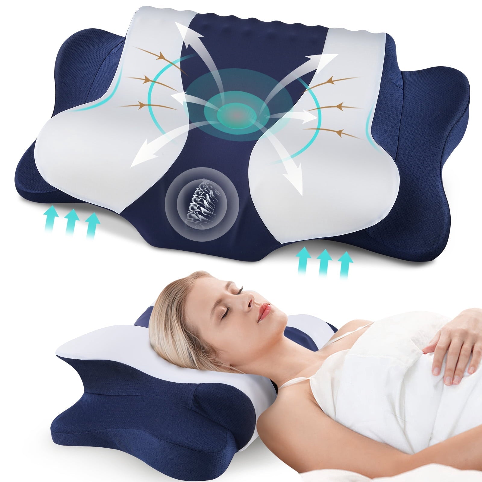 Fluffy Shredded Cervical Neck Pillow for Pain Relief Sleeping, Memory Foam Pillow Neck Pillow Bed Pillow with Pillowcase for Side Bac... - Decorative Throw Pillow Cushion for Sofa & Bed - Default Title