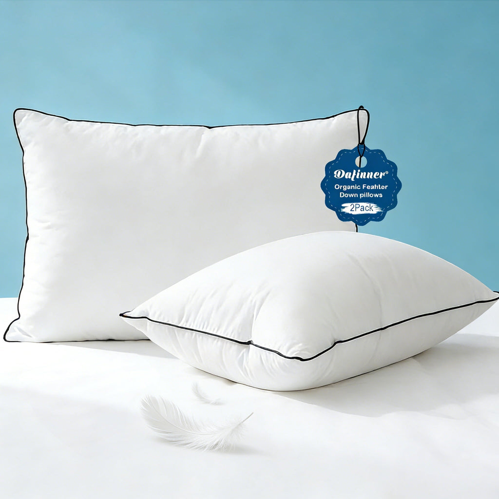Ergonomic Memory Foam Hypoallergenic 3‑Chamber Goose Feather Down Core Bed Pillows, Standard Size Set of 2, With Microfiber Surround, Soft-... - Decorative Throw Pillow Cushion for Sofa & Bed - Default Title