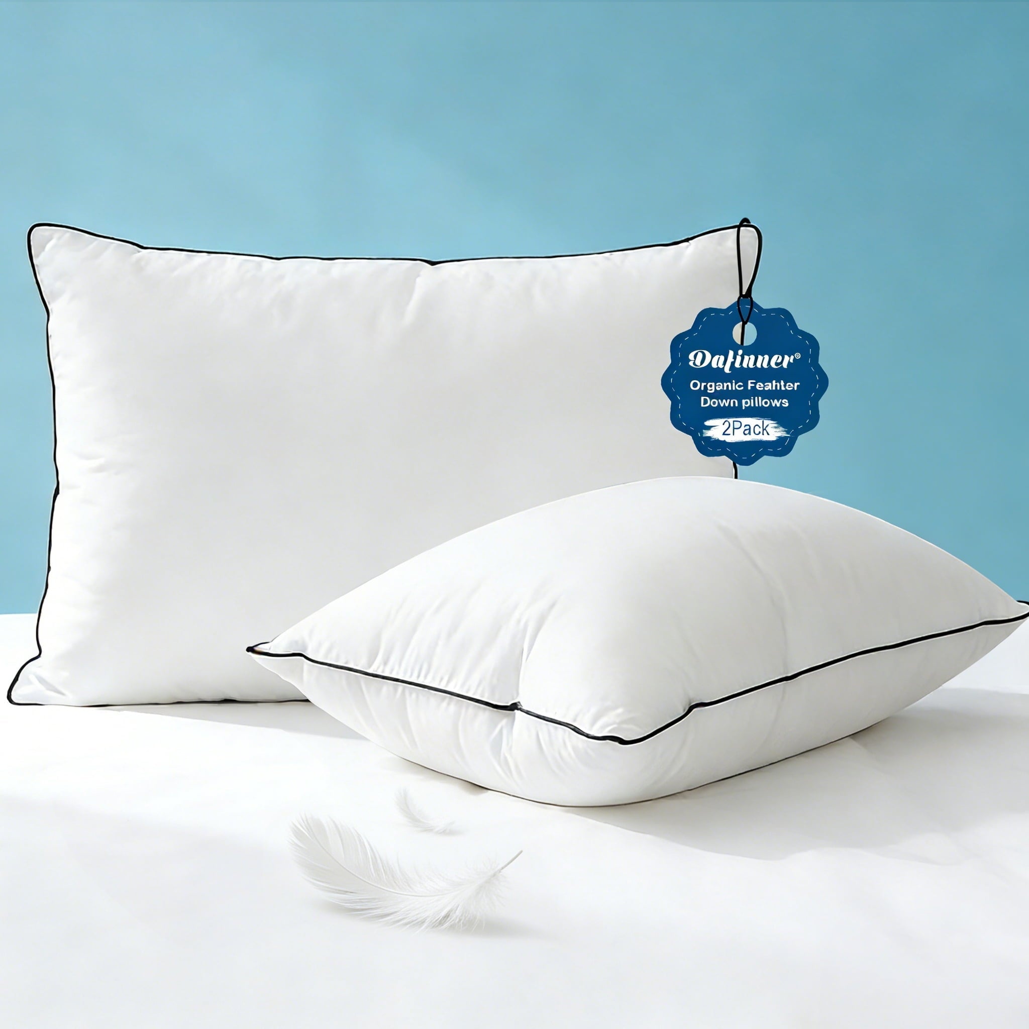 Ergonomic Memory Foam Hypoallergenic 3‑Chamber Goose Feather Down Core Bed Pillows, Standard Size Set of 2, With Microfiber Surround, Soft-... - Decorative Throw Pillow Cushion for Sofa & Bed - Default Title