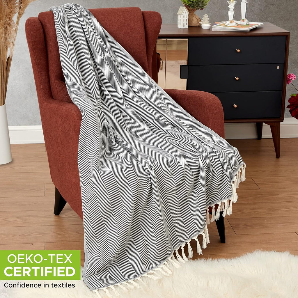 Super Soft Flannel Turkish Cotton Throw Blanket & Beach Towel, 60"x70" Boho Decorative Blanket for Couch, Bed, Sofa & Outdoor, Lightweig... - Super Soft Reversible Sherpa Flannel Blanket - Default Title