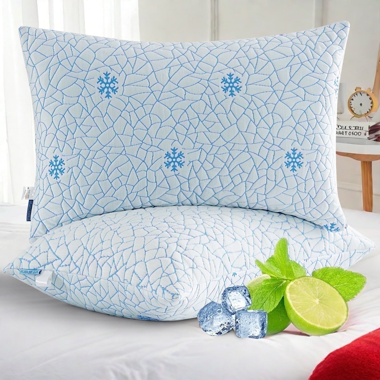 Orthopedic Support Cooling Memory Foam Queen Pillows Set of 2,Adjustable Support & Heat Dissipation Tech for Side,Back,Stomach & Hot Sle... - Decorative Throw Pillow Cushion for Sofa & Bed - Default Title