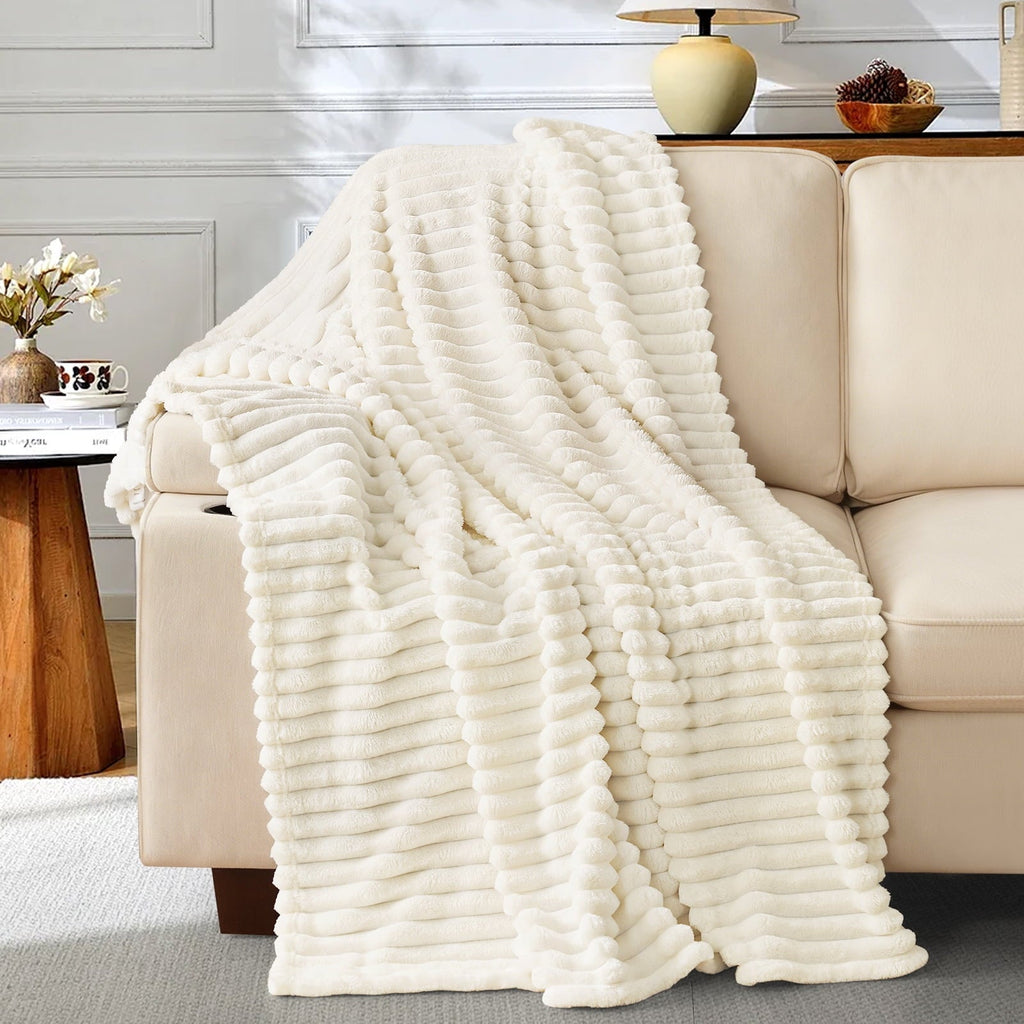 Lightweight Warm White Fleece Throw Blanket for Couch, Super Soft Cozy Blankets and Throws, Decorative Fleece Blankets for Women Men G... - Luxury Knitted Decorative Throw Blanket with Fringes - Default Title