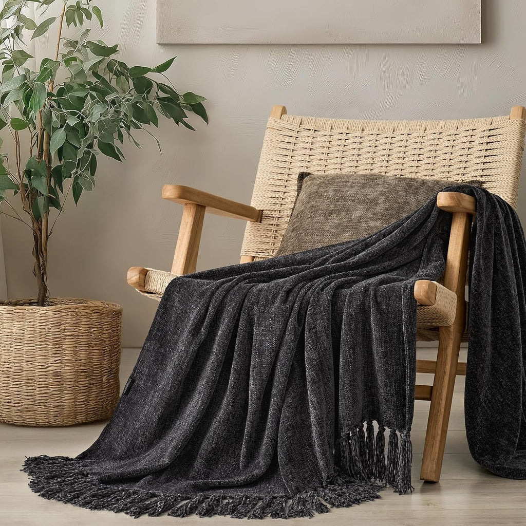 Lightweight Warm Soft Chenille Throw Blanket for Couch, Cozy Plush Fuzzy Decorative Chenille Knit Throw Blanket with Tassels, Lightwei... - Lightweight Plush Warm Blanket for All Seasons - Default Title