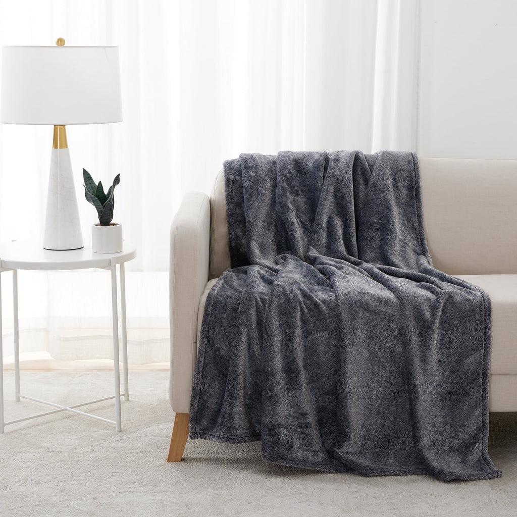 Super Soft Flannel Plush Heathered Soft Oversized Throw Blanket, Gray - Luxury Knitted Decorative Throw Blanket with Fringes - Default Title