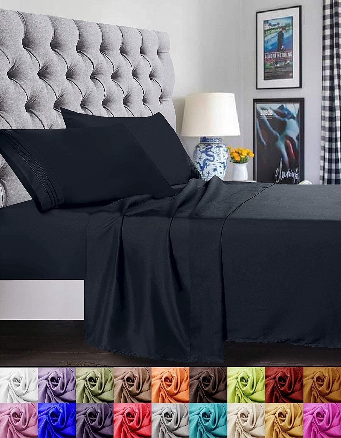 Ultra-Soft 1800 Series Microfiber Bed Sheets 6-Piece Set, Deep Pocket, Queen Black - Breathable Egyptian Cotton Flat & Fitted Sheets - Default Title