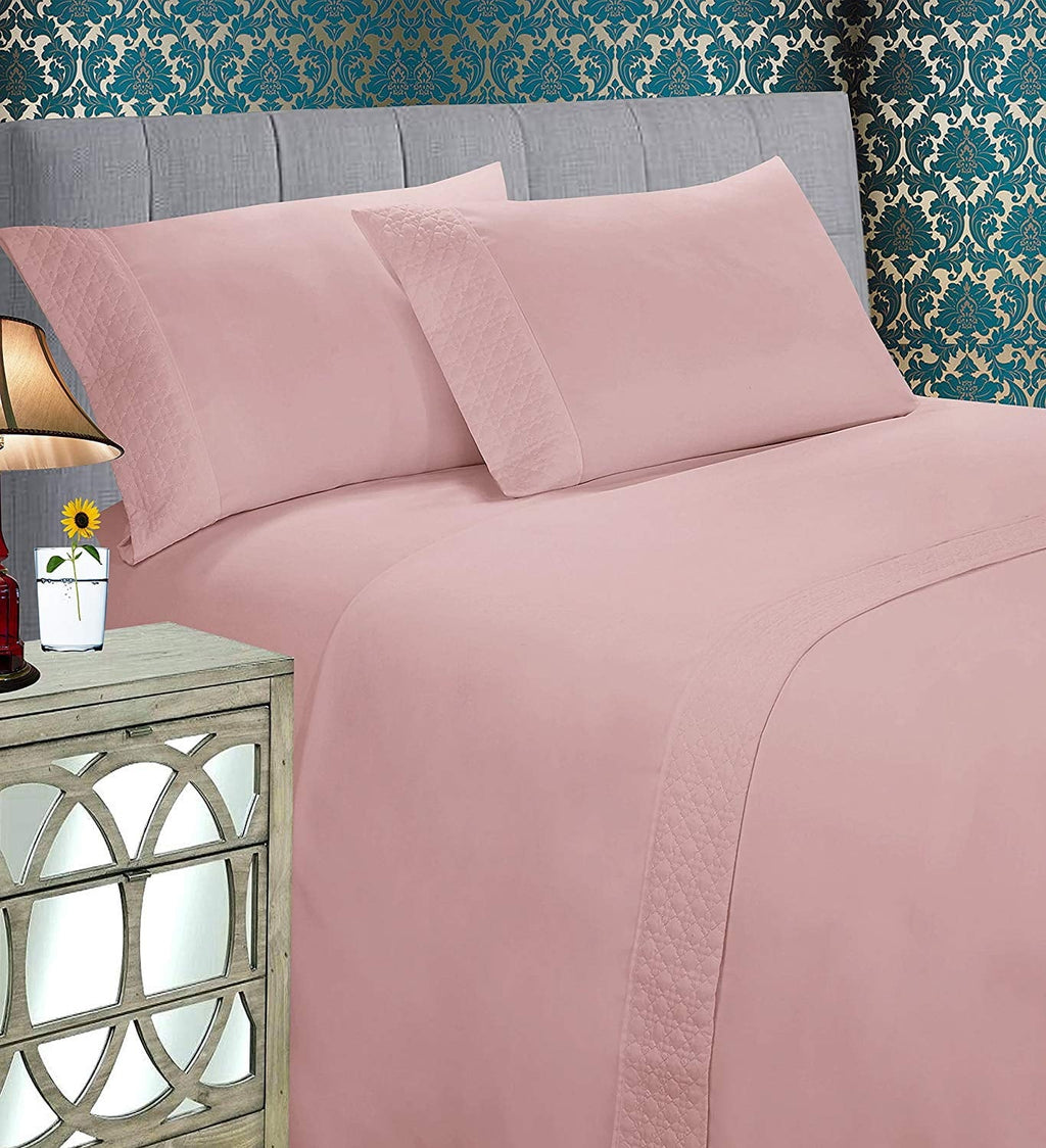 Cooling Sateen 4 Pieces Bed Sheet Set With Flat Fitted and 2 Pillowcases King-Dusty Rose - Breathable Egyptian Cotton Flat & Fitted Sheets - Default Title
