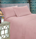 Cooling Sateen 4 Pieces Bed Sheet Set With Flat Fitted and 2 Pillowcases King-Dusty Rose - Breathable Egyptian Cotton Flat & Fitted Sheets - Default Title