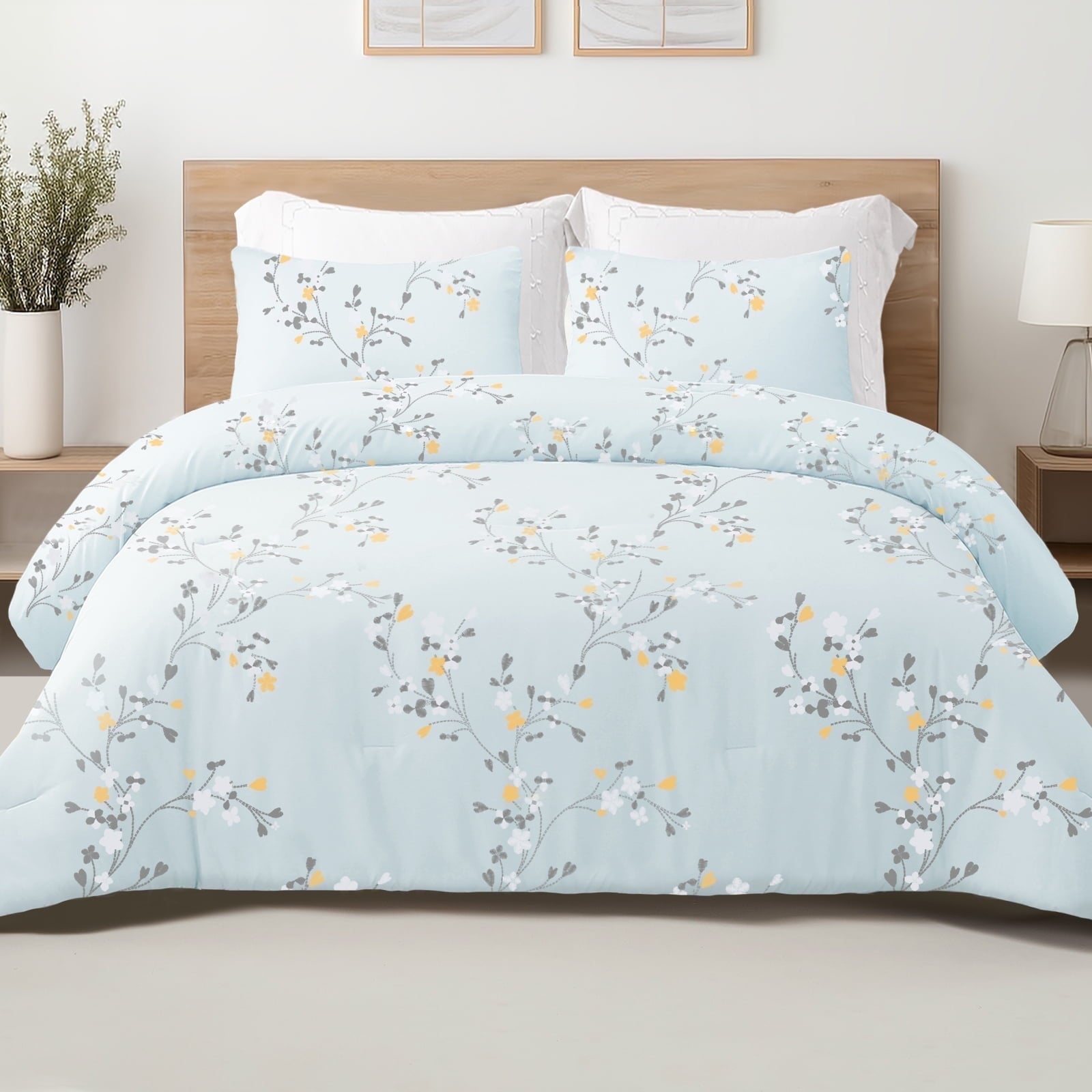 Hypoallergenic Cloud 3-Piece Floral King Size Comforter Set, Microfiber Bedding Down Alternative Comforter for All Seasons with 2 Pillow S... - All-Season Down Alternative Comforter Insert - Default Title