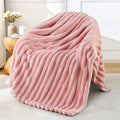 Reversible Sherpa Fleece Throw Blanket for Couch, Super Soft 3D Striped Jacquard Blanket, Lightweight Fuzzy Cozy Blankets, Pink, 50"x60" - Luxury Knitted Decorative Throw Blanket with Fringes - Default Title