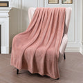 Decorative Knitted Large Flannel Fleece Velvet Plush Throw Blanket - 50" x 70" (Pink) - Luxury Knitted Decorative Throw Blanket with Fringes - Default Title