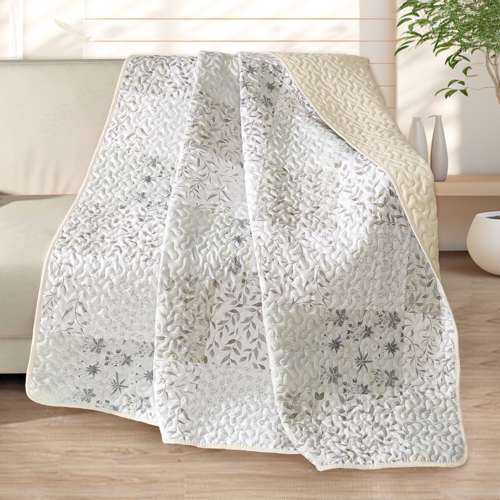 Super Soft Flannel Microfiber Boho Patchwork Pattern Quilted Throw Blanket for Bed/Couch/Sofa, Soft and Lightweight (50"x 60", Grey) - Cozy Fleece Throw Blanket for Couch & Bed - Default Title